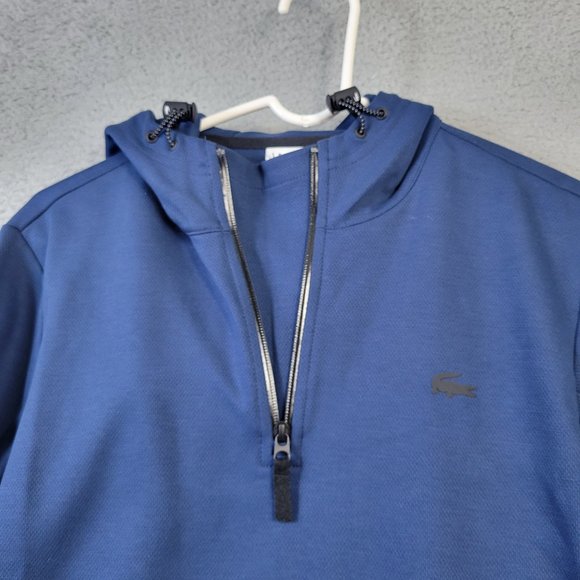 Lacoste 1/4 Zip Hoodie Men's Size S Drawstring Waist Pockets Hooded Blue - Picture 15 of 15